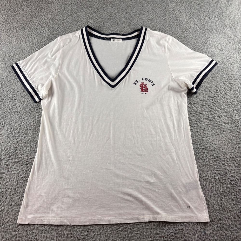 St. Louis Cardinal V-Neck T-shirt Women's XL White Distressed Logo